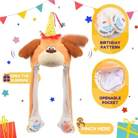 Kids Dog Hat with Ears Moving Jumping Pop Up Puppy Beating Plush Animal - Picture 3 of 6